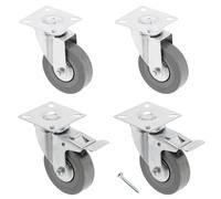 GTV - Ruote per mobili GREYROLL, ruote girevoli, set di 4 ruote per mobili, 2 ruote con freno, 2 senza freno, in acciaio e gomma, +16 viti PanHead 5x15/16, diametro: 75 mm, colore: Grigio