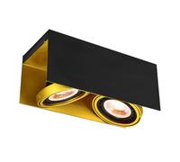 GTV VERSO ES111 - Faretto da soffitto doppio in alluminio nero/oro, 2 × GU10, IP20, orientabile, 31 × 14 × 13 cm, per soggiorno, cucina e corridoio, montaggio superficiale, illuminazione interna