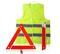 Gtwinsone Triangolo Auto Omologato Kit Sicurezza Giubbotto Triangolo e Gilet Catarifrangente Auto Giallo Alta visibilità Triangolo Emergenza Auto Pieghevole per Automobile Moto Camper Avvertimento