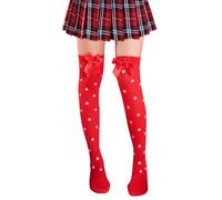 GTYARYUA Calze Donna Lunghe con Fiocco, Calze sopra Ginocchio, Calzettoni al Ginocchio Calze Alte con Cuore e Fiocco, per Carnevale (Rosso)