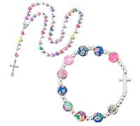 GTYHH 1 Braccialetto E 1 Collana, Gioielli con Croce di Perle, Gioielli di Perle Colorate, Gioielli dal Design Creativo.