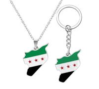 GTYHH 1 Collana con Bandiera della Siria E 1 Portachiavi, Gioielli Creativi, Gioielli Regalo, Gioielli in Acciaio Inossidabile, Gioielli Commemorativi per Feste