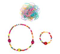 GTYHH 1 Collana di Coccinelle E 1 Braccialetto di Coccinelle con 100 Mini Corde per Capelli Colorate, Graziosi Gioielli in Legno, Gioielli con Perline per Bambini