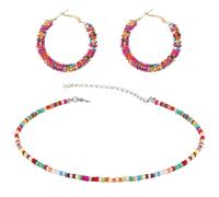 GTYHH 1 Paio di Orecchini Colorati E 1 Collana, Orecchini A Cerchio, Orecchini Rotondi di Perle di Riso, Orecchini retrò Letterari, Accessori Moda.