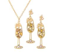 GTYHH 1 Paio di Orecchini in Vetro da Vino con Perle E Strass E 1 Collana Abbinata, Set di Gioielli per Banchetti di Lusso, Accessori di Alta qualità, Celebrazioni E Occasioni Formali.