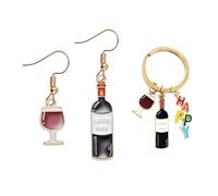 GTYHH 1 Paio di Orecchini per Bicchiere di Vino Rosso E 1 Portachiavi per Bicchiere di Vino Rosso, Orecchini Interessanti, Orecchini Creativi, Orecchini Carini