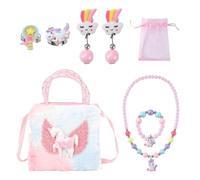 GTYHH 1 Piccola Borsa A Tracolla In Peluche A Forma Di Cartone Animato, 6 Gioielli Per Bambini E 1 Borsa A Rete, Borsa A Tracolla Per Ragazze, Borsa A Tracolla Carina, Borsa In Peluche