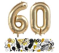 GTYHH 2 Palloncini in Oro Bianco E 1 Confezione di Regali di Compleanno, Materiale in Lamina Metallica, Design Digitale A 60 Temi, Decorazioni per Feste, Accessori per L'Anniversario di 60 Anni.