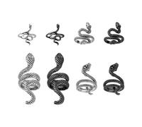 GTYHH 8 Pezzi di Retro Serpentina Anello, Anello Unico, Aperto Anello Regolabile, Quattro Dita Serpentina Anello Set, Adatto per Le Donne (Nero, Argento)