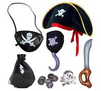 GTYHH Abito da Pirata in 6 Pezzi per Bambini, Cappello da Pirata, Maschera per Gli Occhi da Pirata, Coltello da Pirata Gonfiabile, Travestimento da Festa di Ruolo.