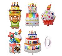 GTYHH Palloncini di Compleanno da 5 Pezzi E Nastro da 1 Pezzo, Palloncini A Forma di Torta, Palloncini Decorativi per Orsi, Decorazioni per Feste di Compleanno, Palloncini Gonfiabili in Alluminio.