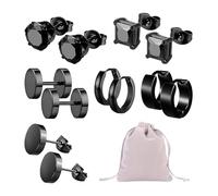 GTYHH Un Set di 6 Paia di Orecchini Neri con Custodia, Zirconia, Tappi per Le Orecchie in Acciaio Inossidabile, Orecchini Unisex, Acciaio Unisex, Acciaio Inossidabile