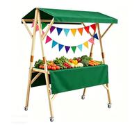 Gtzly Carrello Alimentare Mobile da Strada, Stand in Legno Pieghevole con Tenda, Chiosco per Mercato per Mercati Agricoli e Fiere Artigianali(Green,47in/120cm)