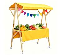 Gtzly Carrello Alimentare Mobile da Strada, Stand in Legno Pieghevole con Tenda, Chiosco per Mercato per Mercati Agricoli e Fiere Artigianali(Yellow,47in/120cm)