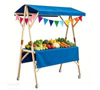 Gtzly Carrello Alimentare Mobile da Strada, Stand in Legno Pieghevole con Tenda, Chiosco per Mercato per Mercati Agricoli e Fiere Artigianali(Blue,59in/150cm)