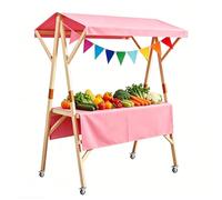 Gtzly Carrello Alimentare Mobile da Strada, Stand in Legno Pieghevole con Tenda, Chiosco per Mercato per Mercati Agricoli e Fiere Artigianali(Pink,47in/120cm)