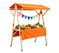Gtzly Carrello Alimentare Mobile da Strada, Stand in Legno Pieghevole con Tenda, Chiosco per Mercato per Mercati Agricoli e Fiere Artigianali(Orange,47in/120cm)