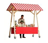 Gtzly Carrello Alimentare Mobile Pieghevole con Luci LED, Carrello in Legno Ergonomico, Chiosco per Mercato per Vendita Ambulante, Limonata e Snack(Red,71in/180cm)