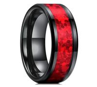 Gu Feng Anelli in acciaio inossidabile nero da uomo Intarsio Anelli di opale rosso imitazione per le donne