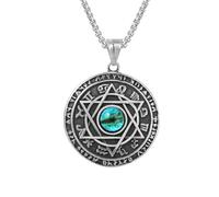 Gu Feng Angelo Demone Occhio ciondolo in acciaio inox Collana in acciaio al titanio esagramma smeraldo