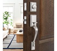 GUA OYH Set di serrature per porta anteriore Set di maniglie per porte esterne in nichel satinato Maniglia per porta anteriore con serratura a cilindro singolo Set di maniglie per porta d'ingresso o