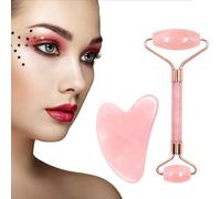 Gua Sha Giada Naturale Massaggiatore Viso Rilassante e Rimodellante per la Vostra Pelle,Kit Rullo di Giada di Anti-invecchiamento Naturale per Occhi, Viso, Collo