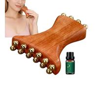 Gua Sha - Massaggiatore in rame e legno da 3,66 pollici | Raschietto di bellezza: strumento di massaggio facciale portatile per guance, linea della mascella, linee di sorriso,