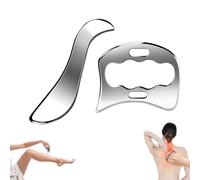 Gua Sha - Set di 2 raschietti professionali in acciaio inox Gua Sha per viso e corpo, 2 diverse forme (piatto e curvo), massaggio fasciale, rilassamento muscolare, sollievo dal dolore