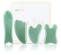 Gua Sha - Set di strumenti per il viso e il corpo, set di 4 pezzi di terapia fisica Gua-sha pettine in pietra di giada utilizzato anche sul mento,