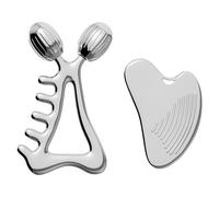 Gua Sha - Set di strumenti per il viso e rullo per il viso, in acciaio inox, per drenaggio linfatico e scolpire il viso, guasha testurizzato per una migliore presa, riduttore del doppio mento, regalo