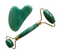 Gua Sha - Set massaggiante in pietra per il viso, in 2 varianti, lenisce e rilassa la pelle, allevia gli occhi gonfi e riduce le occhiaie, massaggiatore a rullo, massaggiatore per gli occhi (jade)