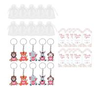 Guaber 10 portachiavi a forma di animali dello zoo, sacchetti di organza con scritta in lingua inglese "Thank You", per baby shower, animali della giungla, per feste di nozze, portachiavi con