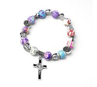 Guaber Bracciale Rosario Regalo Cattolico Ciondolo Crocifisso Bracciale Con Perline Muiltcolor Regalo Sacro Per Ragazze Adolescenti Braccialetti Cattolici Ebrei Per Donne Protezione