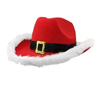 Guaber Cappello da cowboy rosso occidentale di Natale in feltro a tesa larga per il cappello da cowboy del festival di Natale