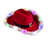 Guaber Donne Uomini Cappelli Cowboy Cappello Da Cowgirl Per Natale Modello Show Con Led Plume Tesa Solido Colore Cappello Per Il Partito Cosplay Grande Tesa Per Adulti Natale