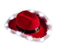 Guaber Donne Uomini Cappelli Cowboy Cappello Da Cowgirl Per Natale Modello Show Con Led Plume Tesa Solido Colore Cappello Per Il Partito Cosplay Grande Tesa Per Adulti Natale