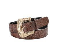 Guaber Etnica goffratura fiore modello cintura in vita fibbia vintage pin per le donne uomini PU Leather Cool Western cintura unisex, Marrone scuro, 100 cm