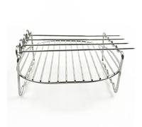 Guaber Griglia a doppio strato per barbecue con supporto in acciaio inox per spiedini da forno per esterni