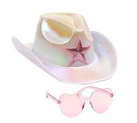 Guaber Paillettes Stella Cowgirls Cappello & Cuore Occhiali Da Sole Matrimonio Cowboy Mare Cowgirl Occidentale Elegante Vestito Accessorio Cappelli Donne Con Ropesd Anti-uv Cappelli Festa di Nozze