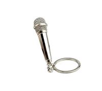 Guaber Portachiavi con microfono simulato in miniatura tascabile per gli amanti della musica elegante accessorio borsa ornamento microfono portachiavi, Argento, Taglia unica