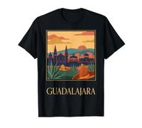 Guadalajara Messico Vintage Retro Skyline Viaggi Design Maglietta