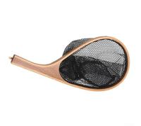 Guadino da pesca a mosca con manico in legno naturale e rete nera resistente ai grovigli, progettato per la gestione di sgombri (40 x 18,5 cm)
