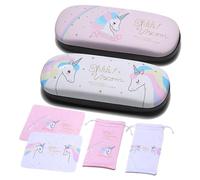 Guador Custodia per Occhiali, Unicorno Custodia Occhiali Rigida da Sole Astuccio Occhiali Rigido Scatola di Protezione di Occhiali con Sacchetto per Occhiali e Panno per Occhiali 2 Sets (Rosa+Bianco)