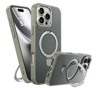 GUAGUA Custodia magnetica per iPhone 16 Pro, compatibile con MagSafe, con supporto ad anello, antiurto, in fibra di carbonio, per iPhone 16 Pro (6,3 pollici), titanio naturale