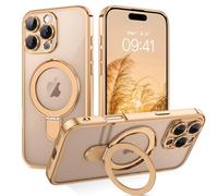 GUAGUA for iPhone 16 Pro Max Case with Stand, Magnetic Clear Cases Plating Edge Invisible Ring Holder Slim Shockproof Protective Kickstand Phone Case for iPhone 16 Pro Max 6.9'', Desert Titanium Gold