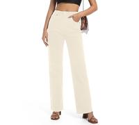 Guaile Jeans da Donna a Vita Alta, Gamba Dritta, Elasticizzati, alla Moda, Gamba Larga, Controllo della Pancia, Pantaloni Casual in Denim Larghi, Beige, 46 Corto