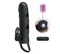 GUAINA FALLICA CON DOPPIA VIBRAZIONE IN SILICONE NERO VIBRANTE INDOSSABILE UOMO