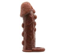 Guaina prolunga fallica per il pene morbida elastica con stimolatori vaginali e anello per i testicoli