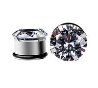 Gualiy 2 Pezzi Orecchino Dilatatore Acciaio, Dilatatore Lobo Flesh Tunnel 8mm con Zirconia Cubica Flesh Tunnel Argento