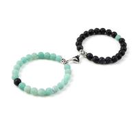 Gualiy 2 Pezzo Bracciale in Pietra Uomo, Bracciale in Pietra Lavica da 8 MM con Cuore Bracciali Donna Elastico 18-19CM